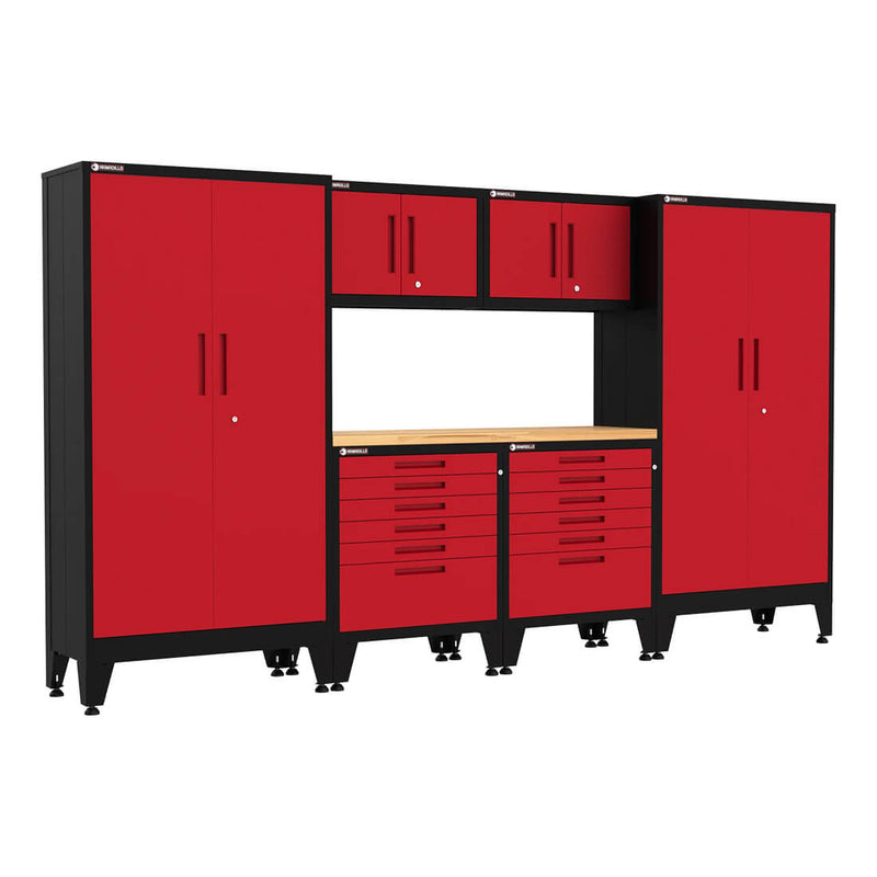Armadillo Tough Red 7-Piece Garage Cabinet Configuration with Levelers
