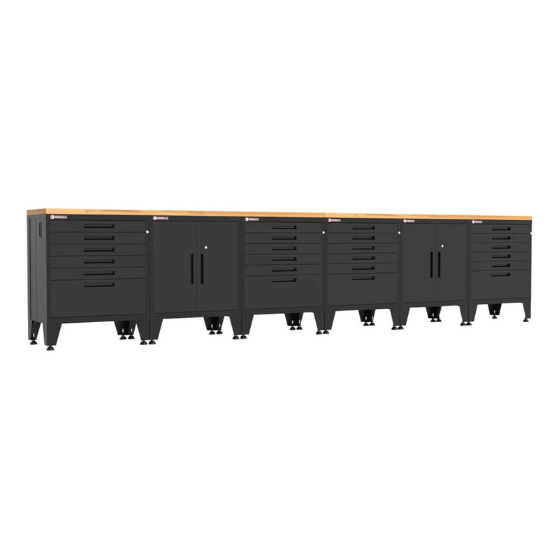Armadillo Tough Black 8-Piece Garage Cabinet Set with Levelers
