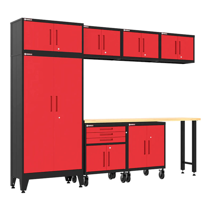 Armadillo Tough Red 8-Piece Garage Cabinet Set with Levelers and Casters-AR8PC126R