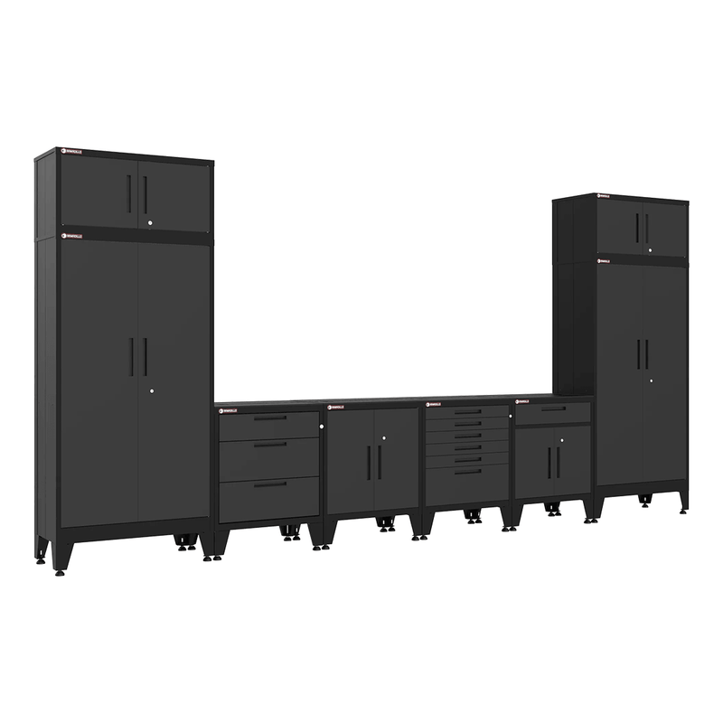 Armadillo Tough Black 8-Piece Garage Cabinet System with Levelers