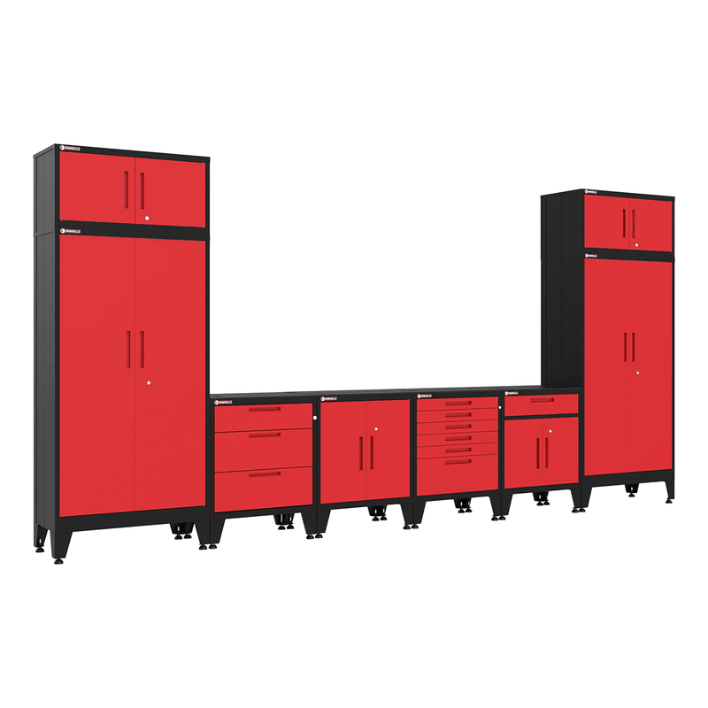 Armadillo Tough Red 8-Piece Garage Cabinet System with Levelers