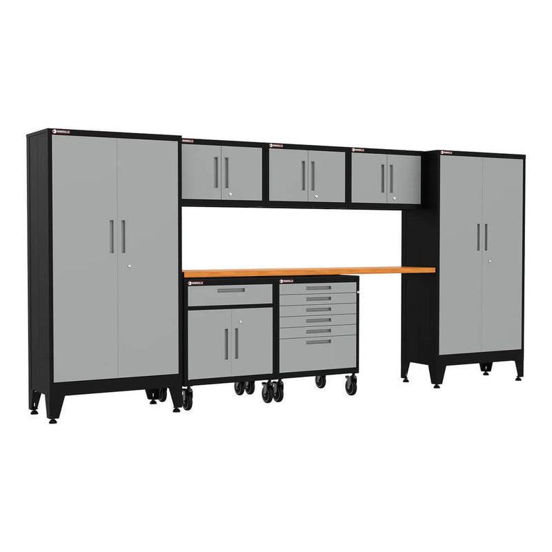 Armadillo Tough Grey 8-Piece Garage Cabinet Set with Levelers and Casters