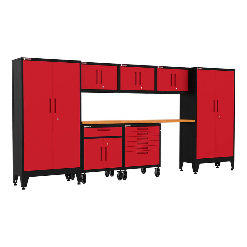Armadillo Tough Red 8-Piece Garage Cabinet Set with Levelers and Casters