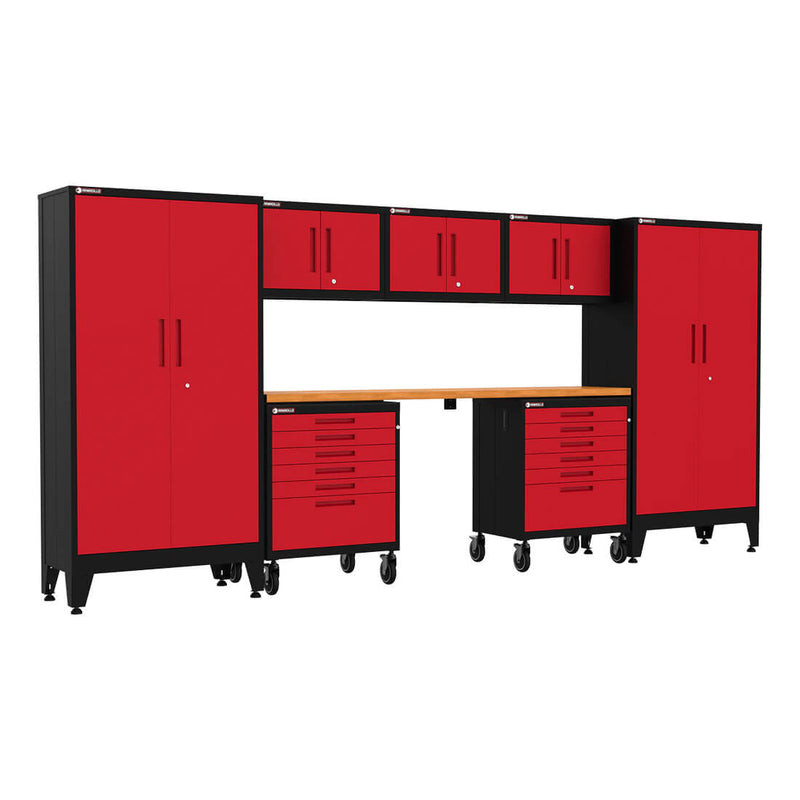 Armadillo Tough Red 8-Piece Garage Cabinet System with Levelers and Casters
