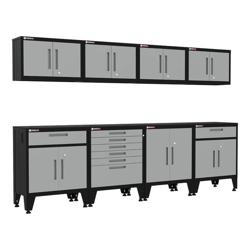 Armadillo Tough Grey 8-Piece Garage Cabinet System with Levelers