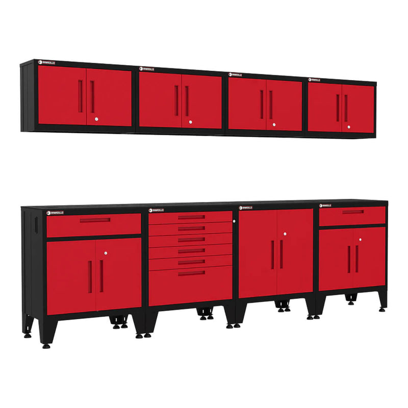 Armadillo Tough Red 8-Piece Garage Cabinet System with Levelers