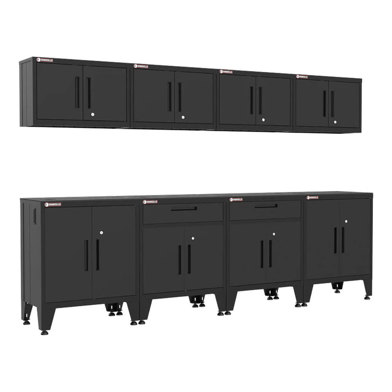 Armadillo Tough Black 8-Piece Garage Cabinet Configuration with Levelers