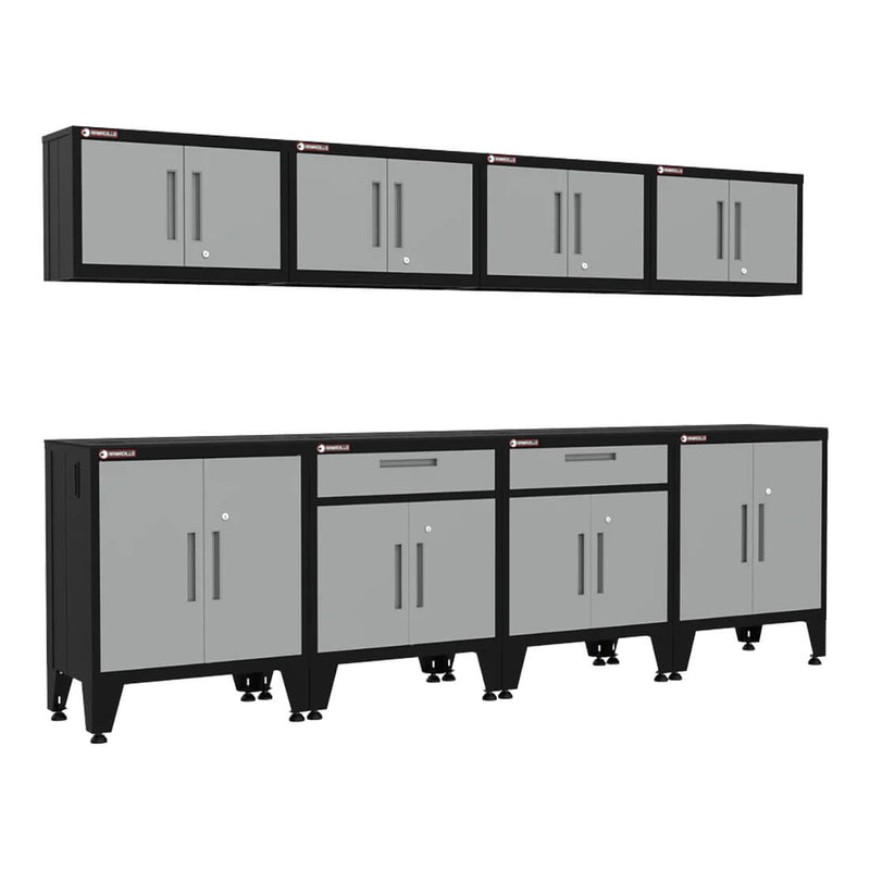 Armadillo Tough Grey 8-Piece Garage Cabinet Configuration with Levelers