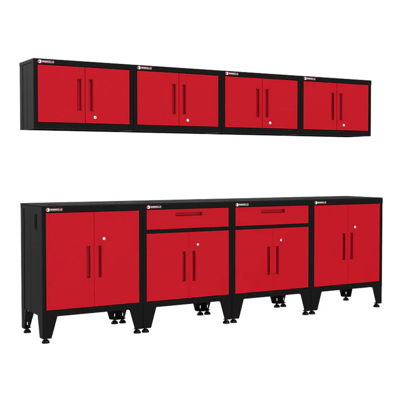 Armadillo Tough Red 8-Piece Garage Cabinet Configuration with Levelers