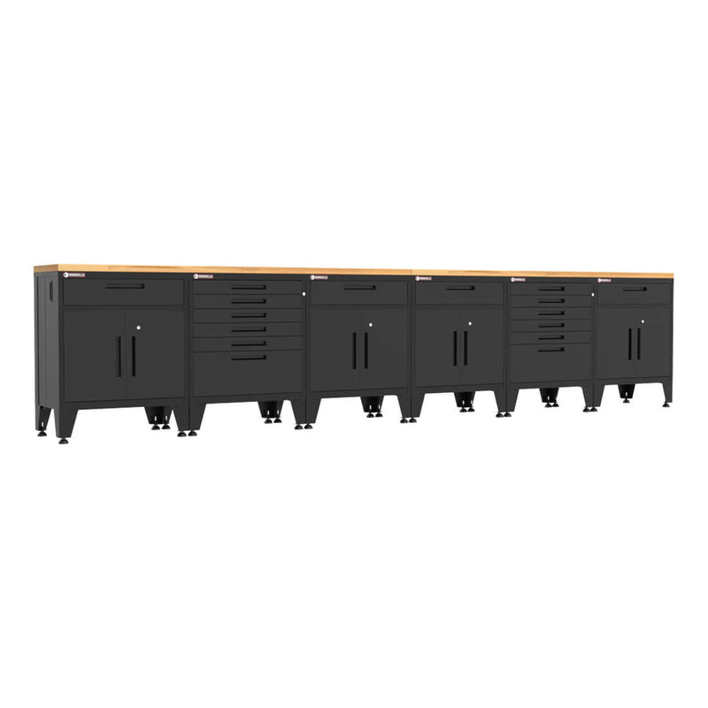Armadillo Tough Black 8-Piece Garage Cabinet Setup with Levelers
