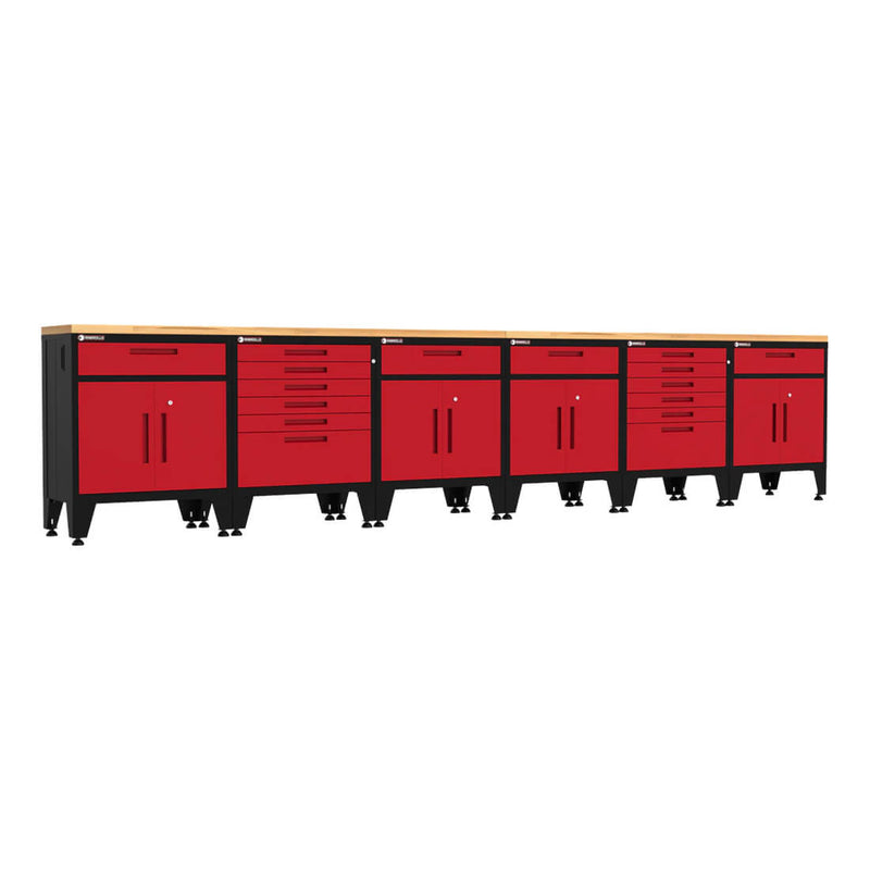 Armadillo Tough Red 8-Piece Garage Cabinet Setup with Levelers