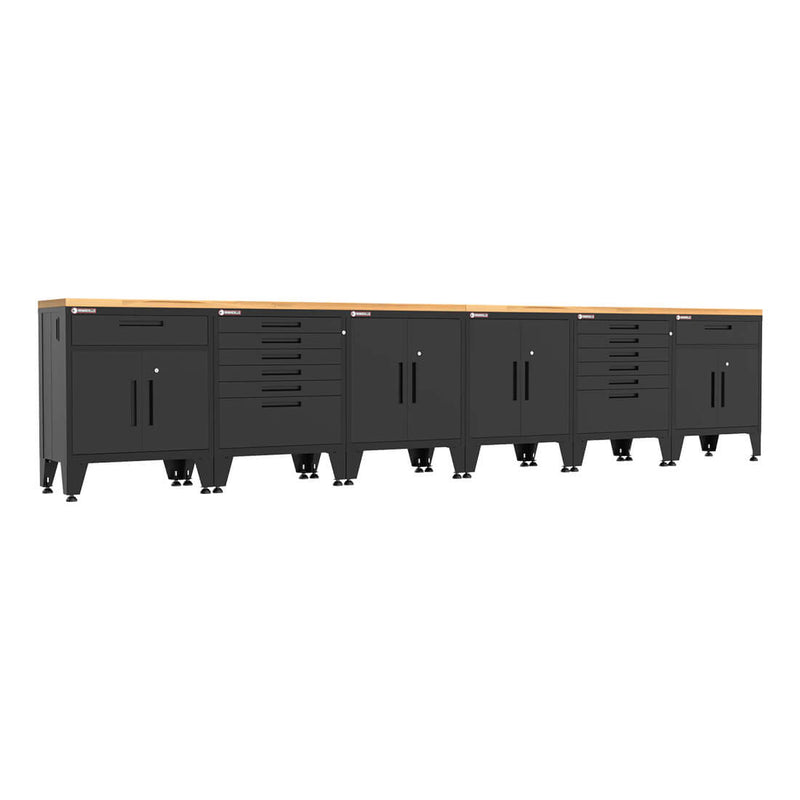 Armadillo Tough Black 8-Piece Garage Cabinet Kit with Levelers