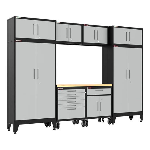 Armadillo Tough Grey 9-Piece Garage Cabinet Set with Levelers and Casters-AR9PC105G