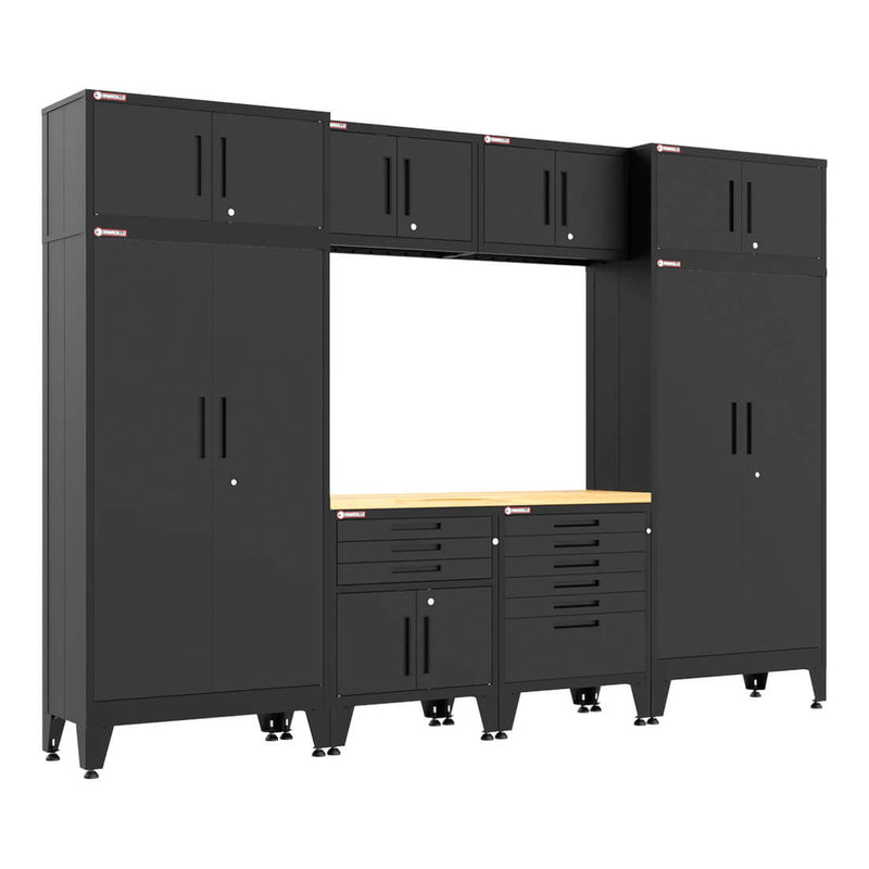 Armadillo Tough Black 9-Piece Garage Cabinet Set with Levelers-AR9PC112B