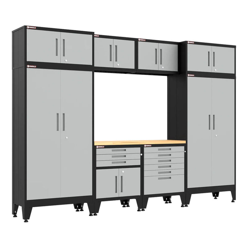 Armadillo Tough Grey 9-Piece Garage Cabinet Set with Levelers-AR9PC112G