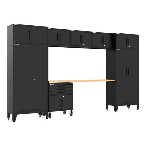 Armadillo Tough Black 9-Piece Garage Cabinet Set with Levelers and Casters-AR9PC124B