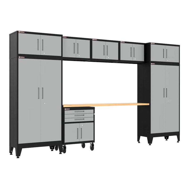 Armadillo Tough Grey 9-Piece Garage Cabinet Set with Levelers and Casters-AR9PC124G