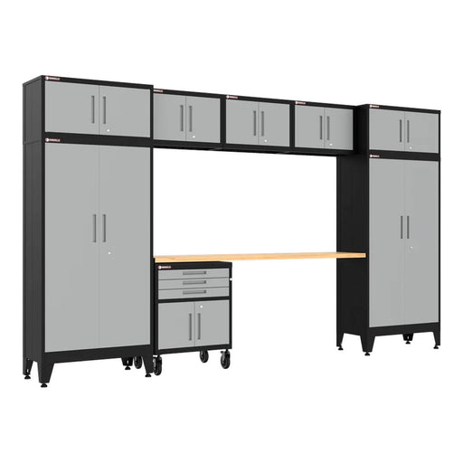 Armadillo Tough Grey 9-Piece Garage Cabinet Set with Levelers and Casters-AR9PC124G