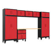 Armadillo Tough Red 9-Piece Garage Cabinet Set with Levelers and Casters-AR9PC124R