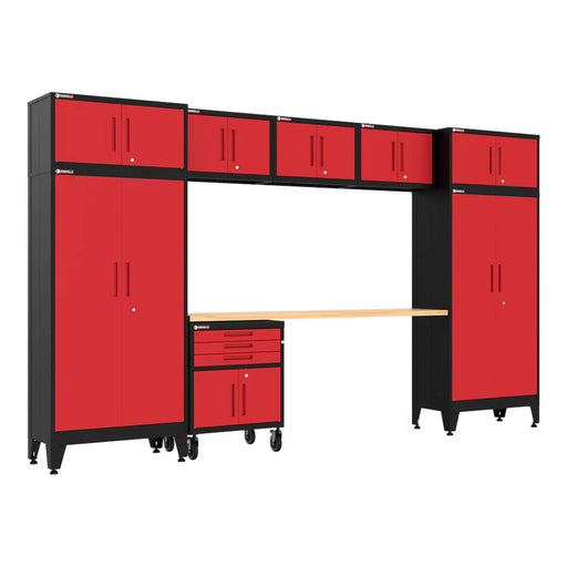 Armadillo Tough Red 9-Piece Garage Cabinet Set with Levelers and Casters-AR9PC124R