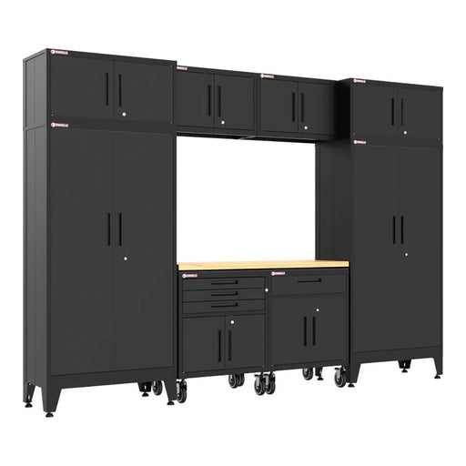 Armadillo Tough Black 9-Piece Garage Cabinet Set with Levelers and Casters-AR9PC130B
