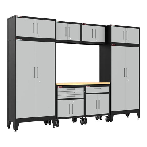 Armadillo Tough Grey 9-Piece Garage Cabinet Set with Levelers and Casters-AR9PC130G