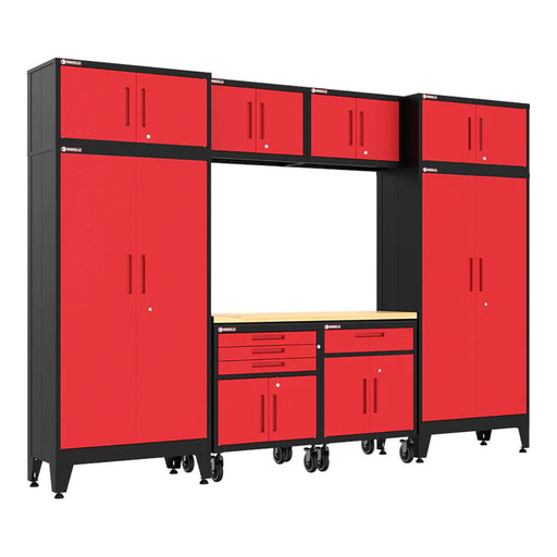 Armadillo Tough Red 9-Piece Garage Cabinet Set with Levelers and Casters-AR9PC130R