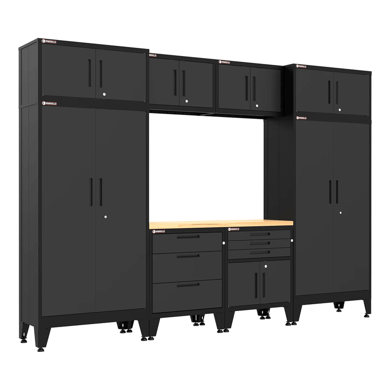 Armadillo Tough Black 9-Piece Garage Cabinet System with Levelers