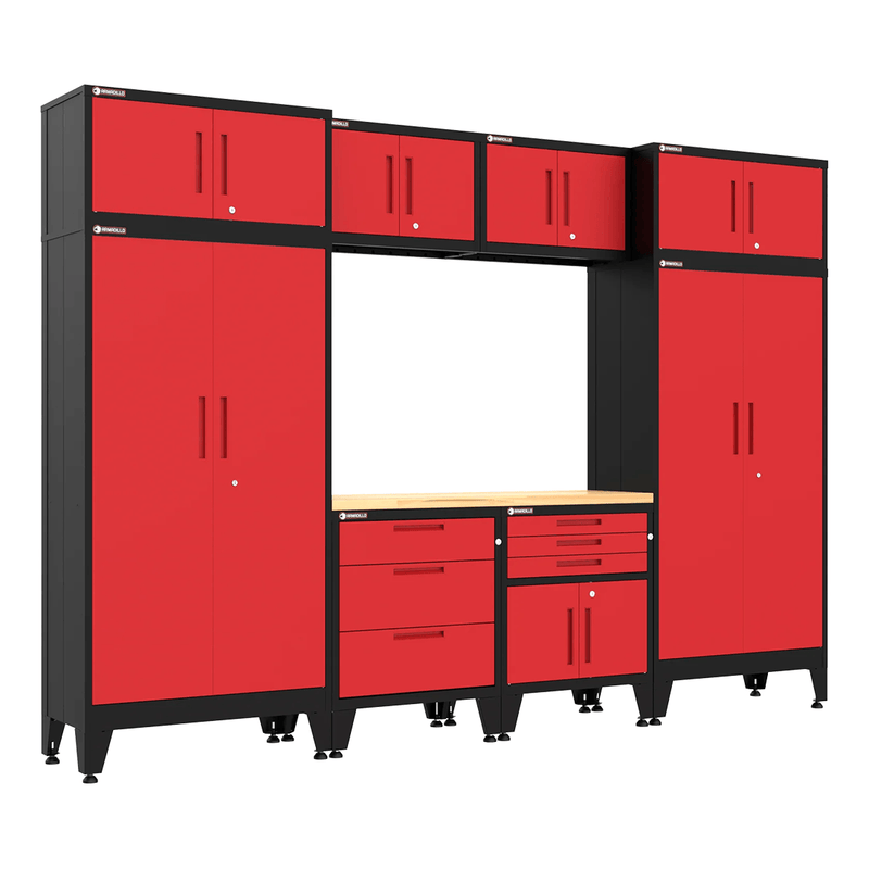 Armadillo Tough Red 9-Piece Garage Cabinet System with Levelers