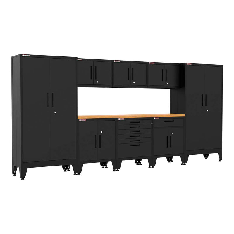 Armadillo Tough Black 9-Piece Garage Cabinet Setup with Levelers