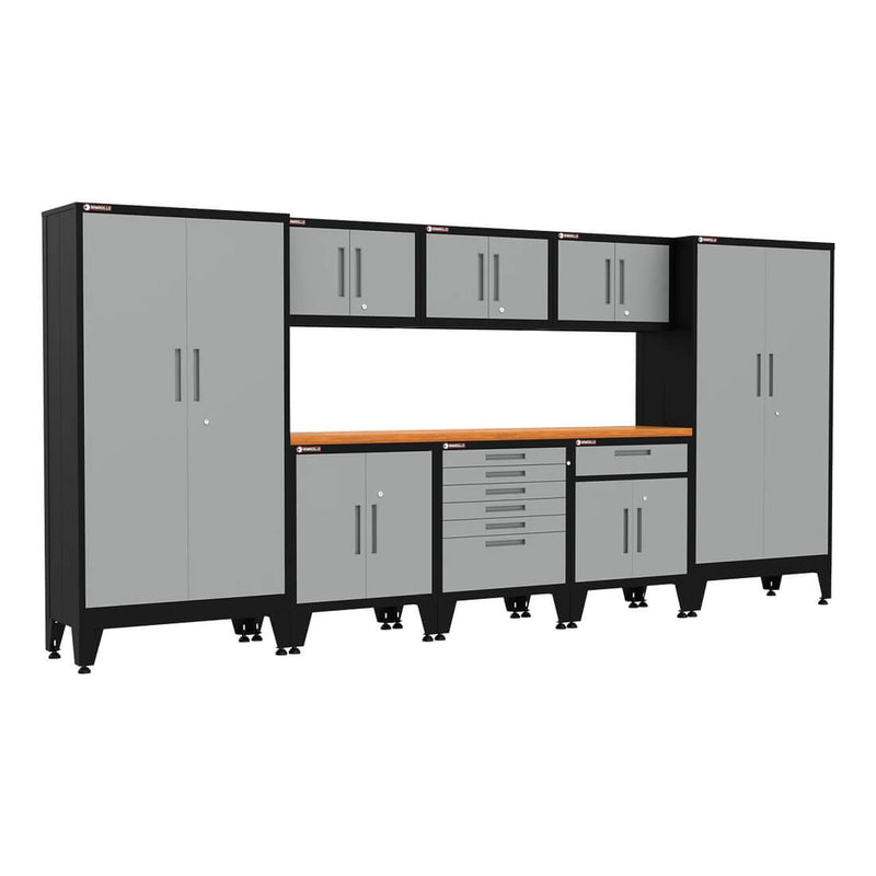 Armadillo Tough Grey 9-Piece Garage Cabinet Setup with Levelers