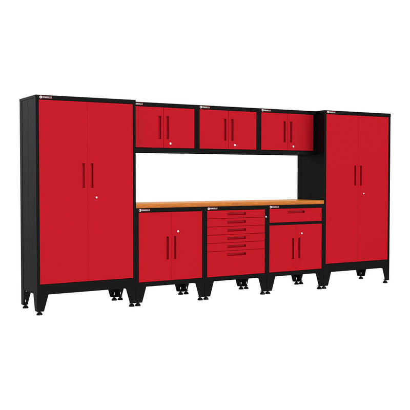 Armadillo Tough Red 9-Piece Garage Cabinet Setup with Levelers