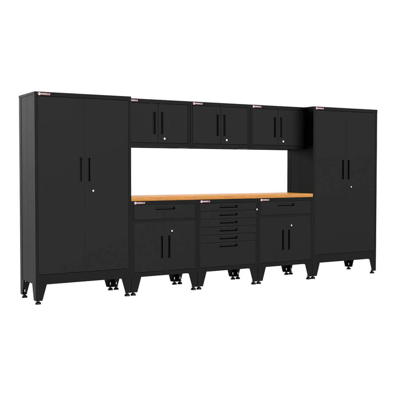 Armadillo Tough Black 9-Piece Garage Cabinet Kit with Levelers
