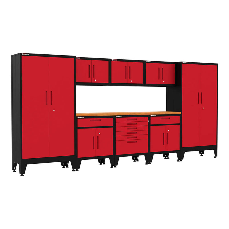 Armadillo Tough Red 9-Piece Garage Cabinet Kit with Levelers