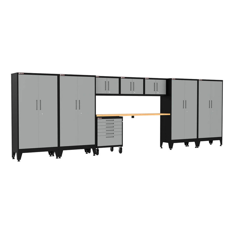 Armadillo Tough Grey 9-Piece Garage Cabinet Setup with Levelers and Casters