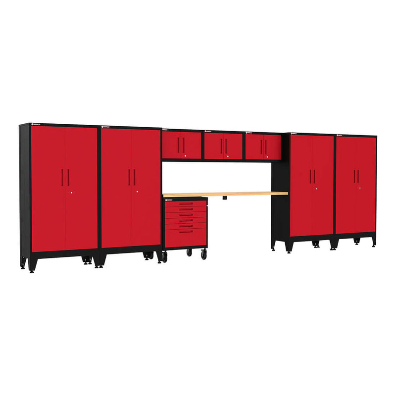 Armadillo Tough Red 9-Piece Garage Cabinet Setup with Levelers and Casters