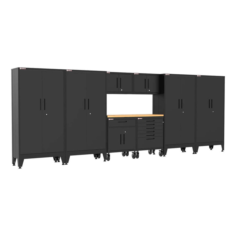 Armadillo Tough Black 9-Piece Garage Cabinet System with Levelers and Casters