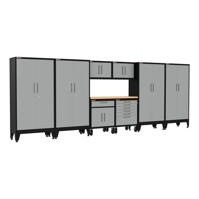 Armadillo Tough Grey 9-Piece Garage Cabinet System with Levelers and Casters