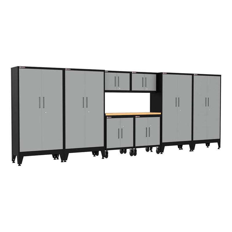 Armadillo Tough Grey 9-Piece Garage Cabinet Kit with Levelers and Casters