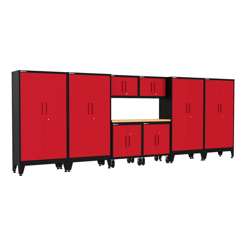 Armadillo Tough Red 9-Piece Garage Cabinet Kit with Levelers and Casters