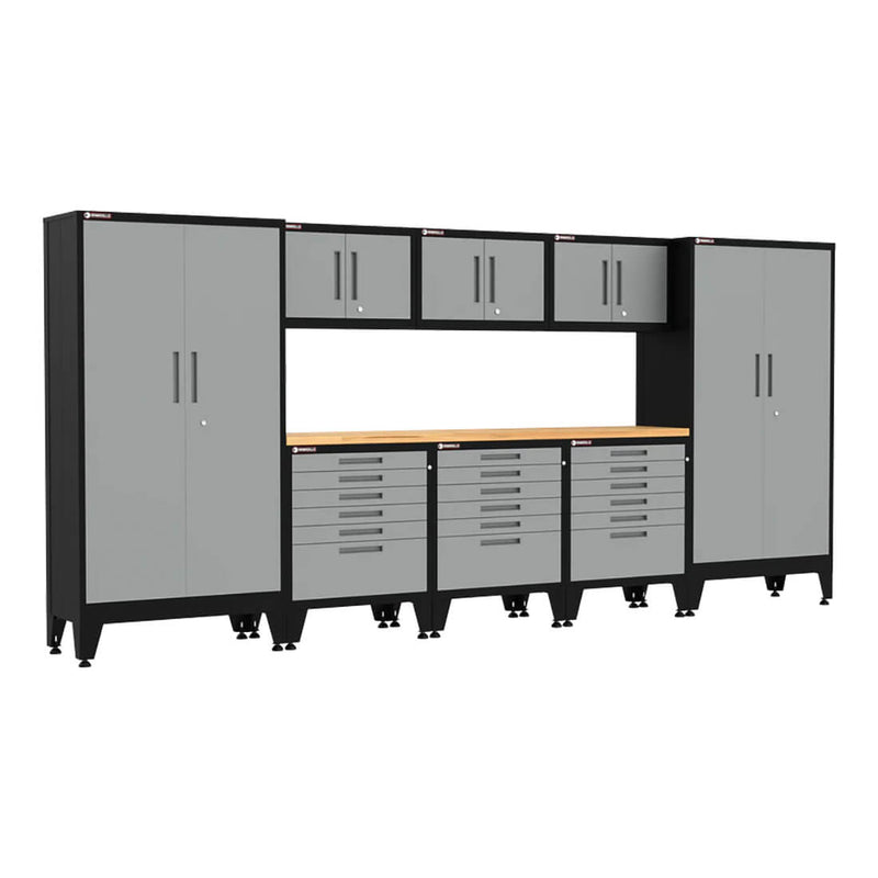 Armadillo Tough Grey 9-Piece Garage Cabinet Configuration with Levelers