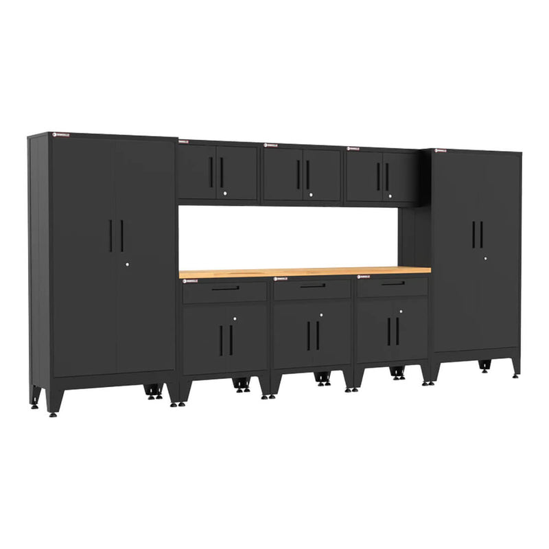 Armadillo Tough Black 9-Piece Garage Cabinet Storage System with Levelers