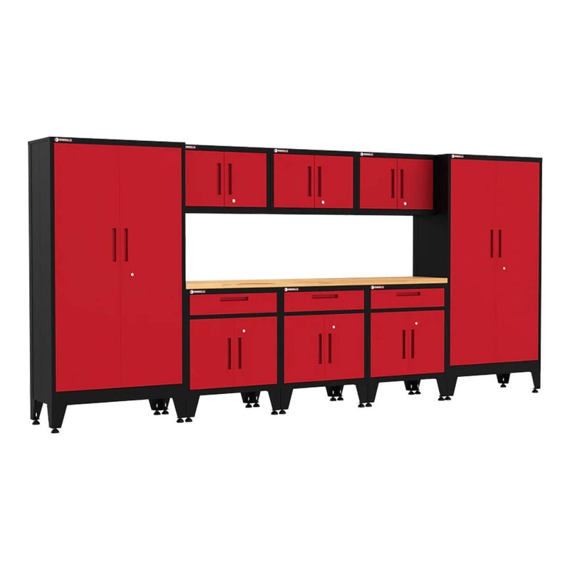 Armadillo Tough Red 9-Piece Garage Cabinet Storage System with Levelers