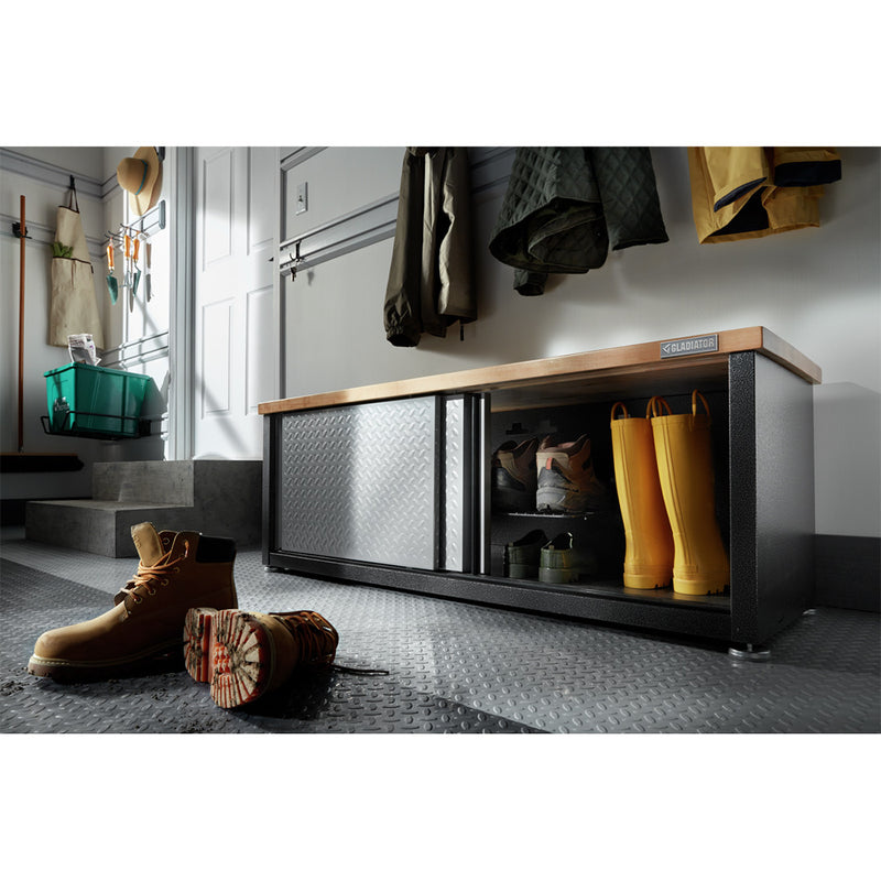 Gladiator Ready-to-Assemble Shoe Storage Bench (Silver Tread)