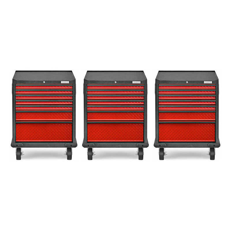 Gladiator Premier Pre-Assembled 7 Drawer Modular Tool Storage Cabinet (Red Tread) 3-Pack