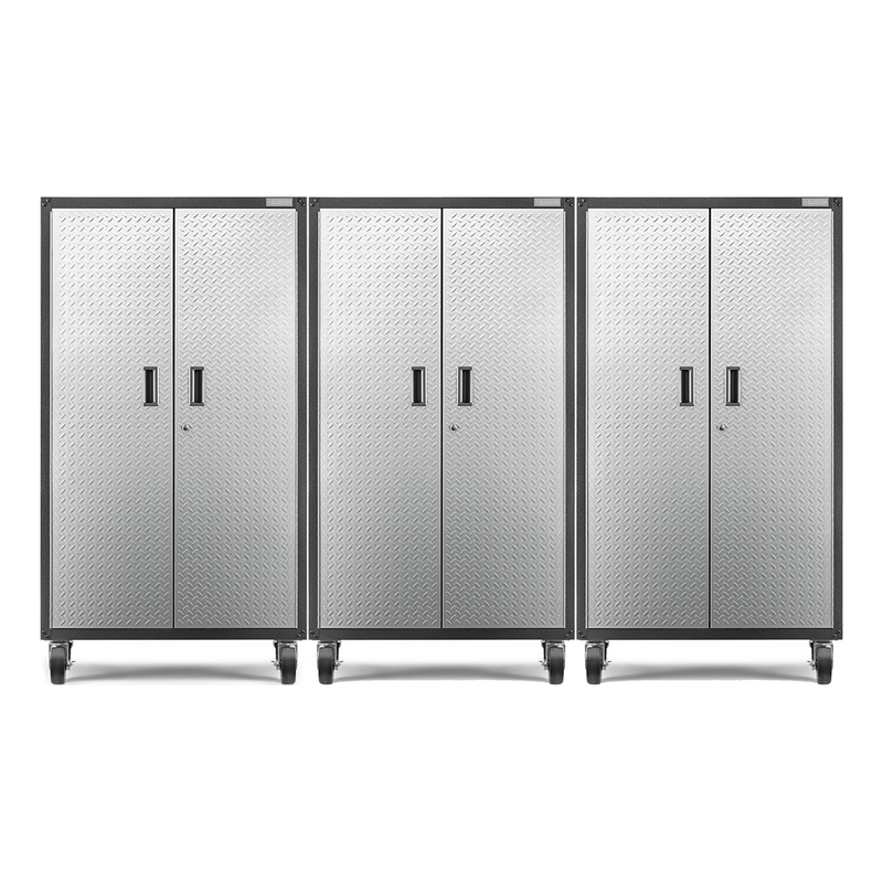 Gladiator Ready-to-Assemble Mobile Storage Cabinet (Silver Tread) 3-Pack
