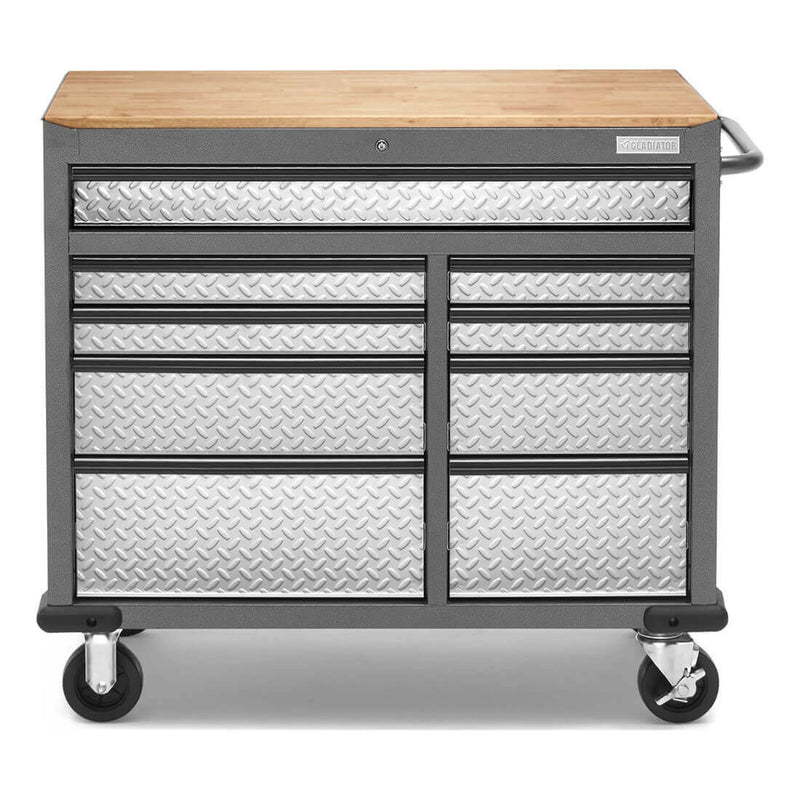 Gladiator Premier 41 inch 9-Drawer Mobile Tool Workbench with Solid Wood Top