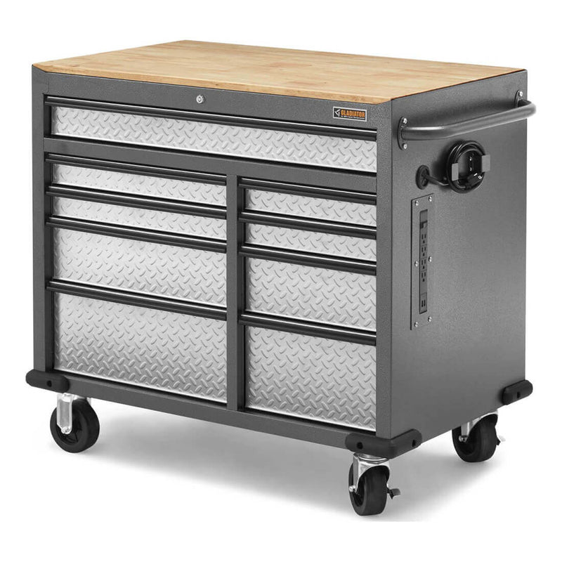 Gladiator Premier 41 inch 9-Drawer Mobile Tool Workbench with Solid Wood Top