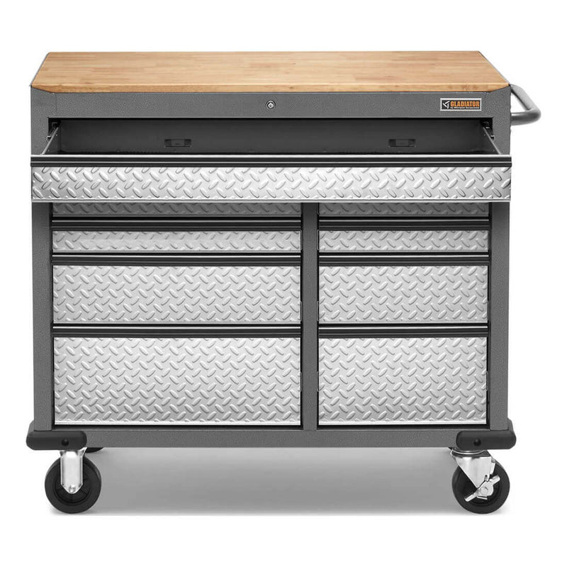 Gladiator Premier 41 inch 9-Drawer Mobile Tool Workbench with Solid Wood Top