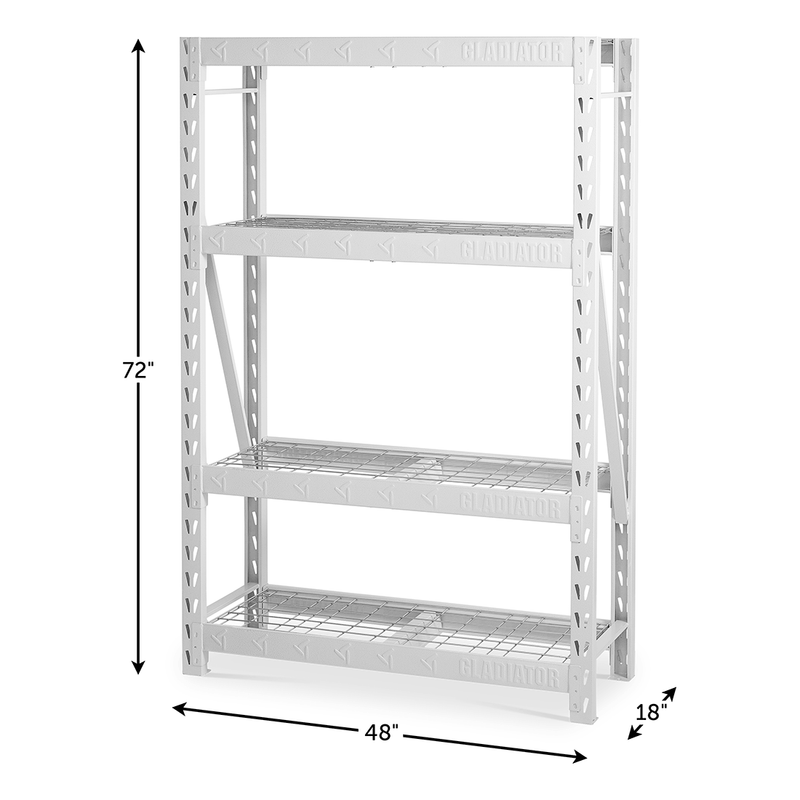 Gladiator 48" Wide Heavy Duty Rack with Four 18" Deep Shelves (White)